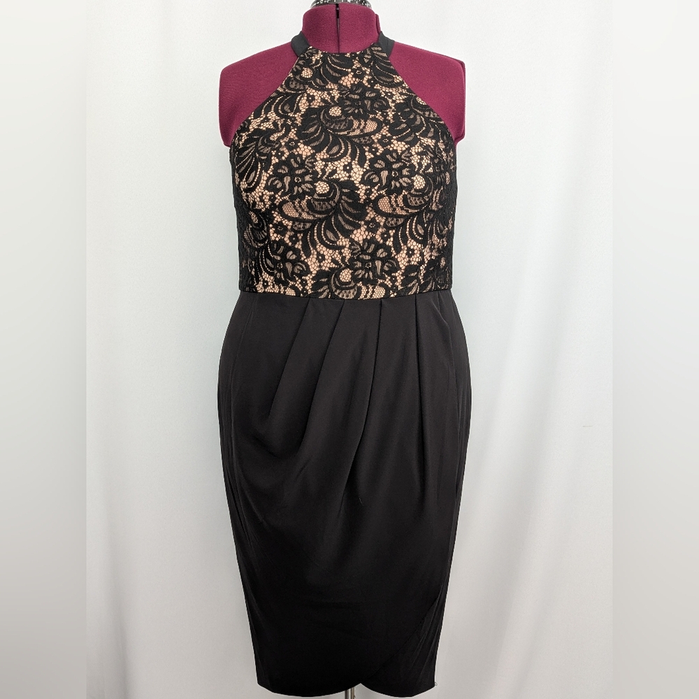 New City Chic Black and Beige Lace Midi Dress Size M/18